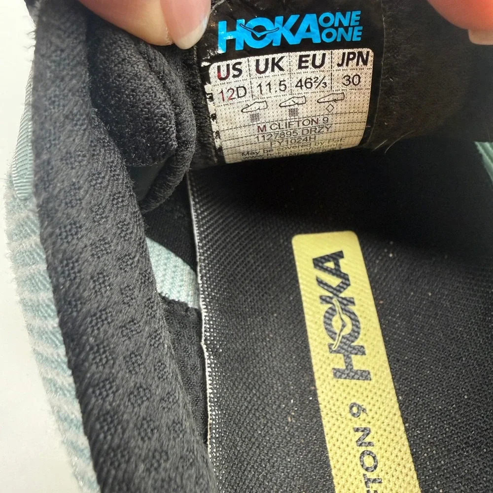 Hoka Clifton 9 Running Shoes Mens 12 Blue Yellow Cushioned Athletic Sneakers